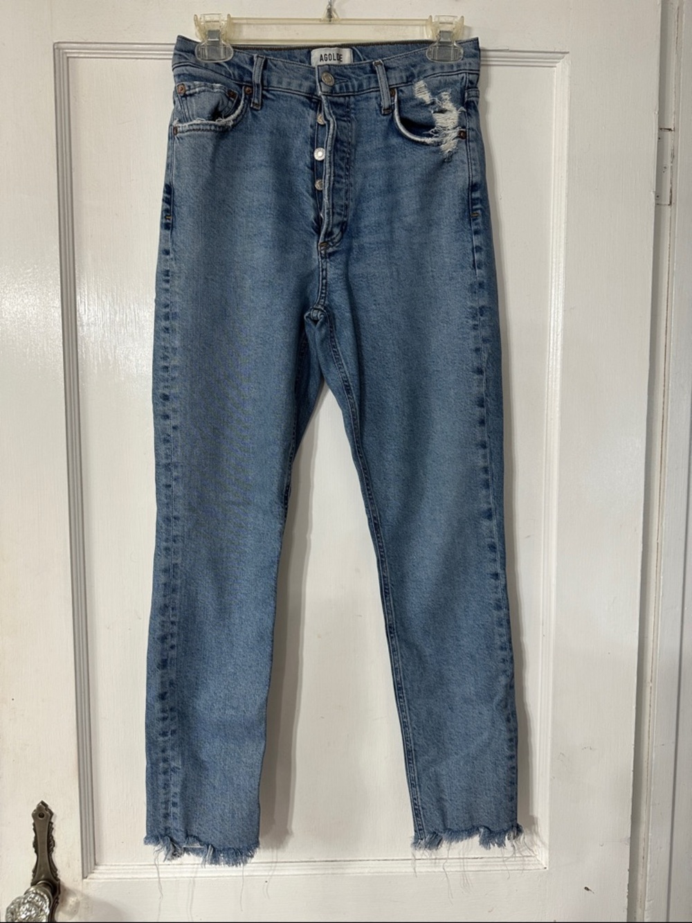 Agolde Light Blue High-Rise Distressed Straight Jeans